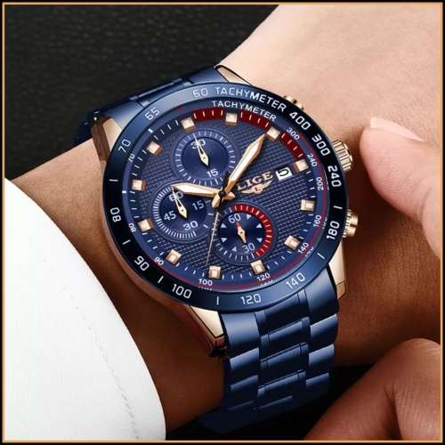 *CLASSIC- ALL STEEL,* DEEP DISH* LIGE  9994  Quality*6 Hands* Chronograph Watch *FULL HOUSE!