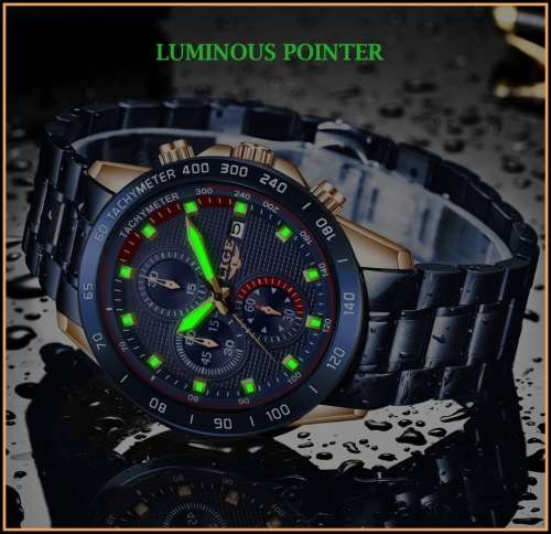 *CLASSIC- ALL STEEL,* DEEP DISH* LIGE  9994  Quality*6 Hands* Chronograph Watch *FULL HOUSE!