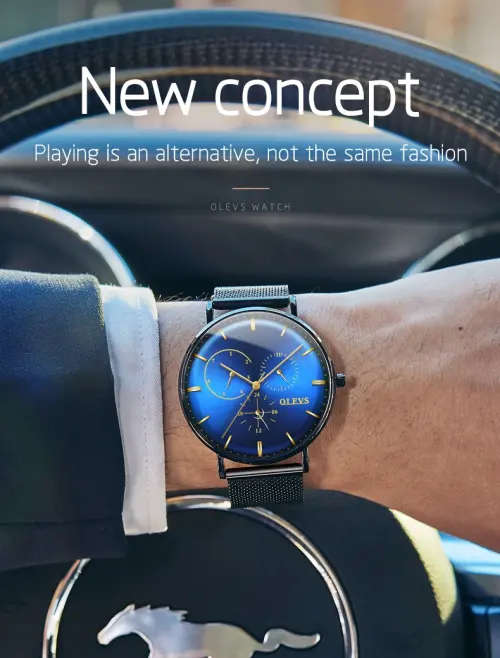 OLEVS  5880 -*UNISEX* MilanTop Brand Luxury Waterproof Ultra Thin Steel Blue/Black Watch