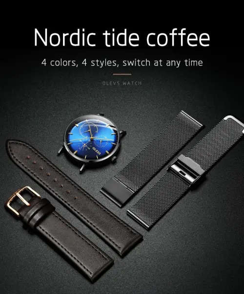 OLEVS  5880 -*UNISEX* MilanTop Brand Luxury Waterproof Ultra Thin Steel Blue/Black Watch