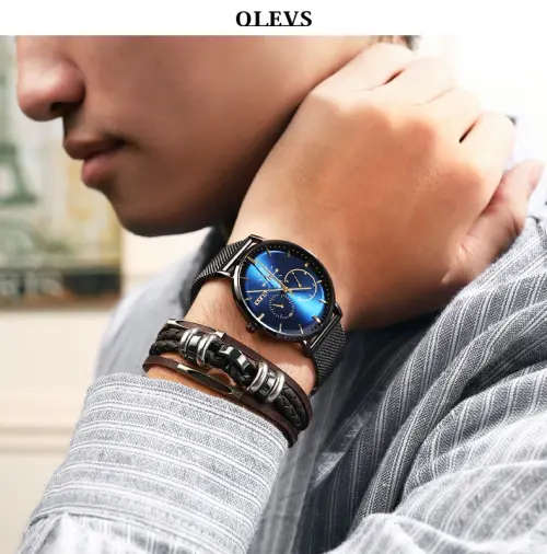 OLEVS  5880 -*UNISEX* MilanTop Brand Luxury Waterproof Ultra Thin Steel Blue/Black Watch