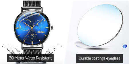 OLEVS  5880 -*UNISEX* MilanTop Brand Luxury Waterproof Ultra Thin Steel Blue/Black Watch