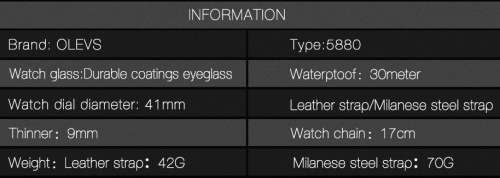 OLEVS  5880 -*UNISEX* MilanTop Brand Luxury Waterproof Ultra Thin Steel Blue/Black Watch