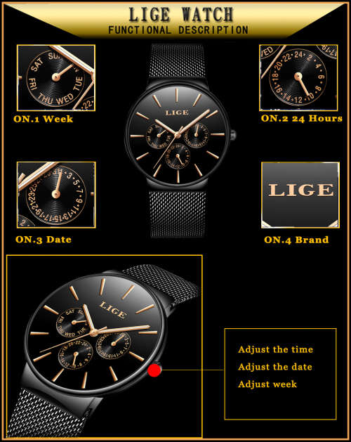 LIGE 9868 - MilanTop Brand Luxury Waterproof Ultra Thin Multifunction Watch
