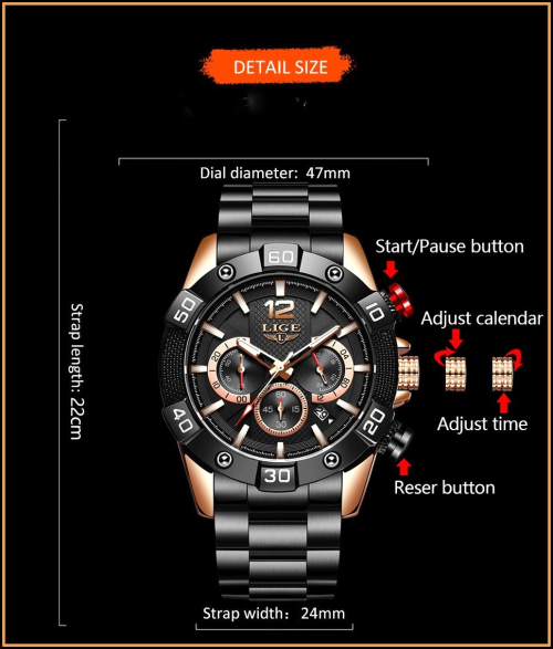 CLASSIC - Business Men LIGE 10030  Luxury * FULL* Steel *6 Hands* Chronograph Watch Men- FULL HOUSE*