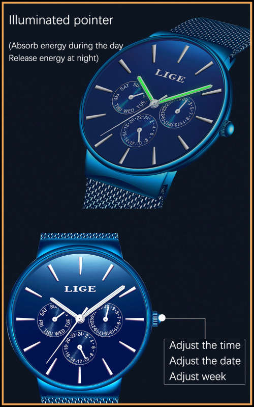 LIGE 9868 - Milan*Top Brand Luxury Waterproof Ultra Thin Multifunction Unisex Watch