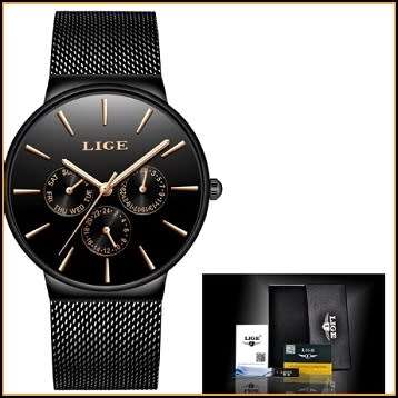 LIGE 9868 - Milan Strap*Top Brand Luxury Waterproof Ultra Thin Multifunction Unisex Watch