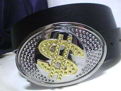 1 BLACK BELT WITH BIG DOLLAR OVAL SPIN   BUCKLE