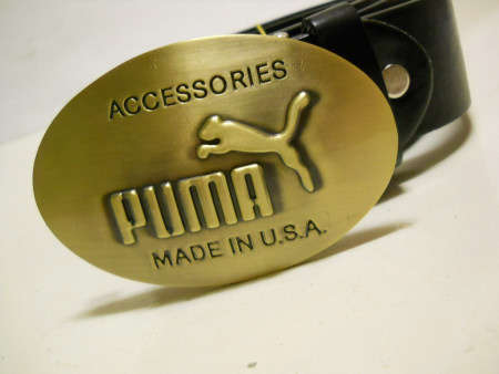 PUMA INSPIRED BUCKLE --BLACK-- BELT****LEATHER****