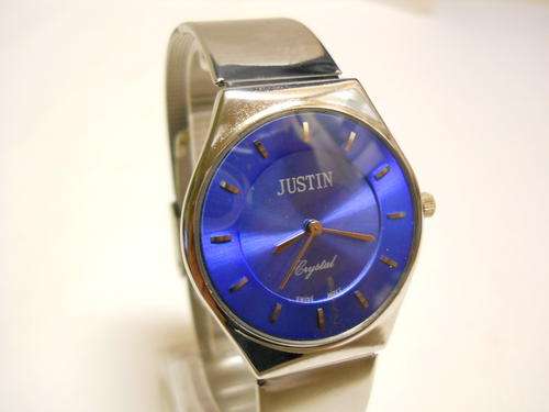 -MODERN JUSTIN LADIES STEEL WATCH-QUALITY!**STUNNING BLUE FACE**