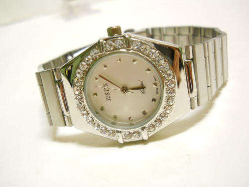 -MODERN JUSTIN LADIES STEEL" BLING" WATCH
