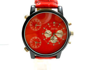 -JUSTIN GENTS BIG 3 DIAL LEATHER STRAP  WATCH-