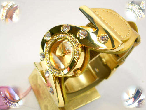 -GOLD SPECKLED  STRAP** DIAMANTE LADIES GLITTER WATCH**