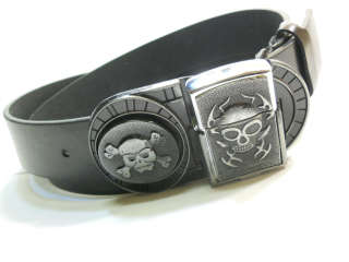 --SKULL+CROSS BONES LIGHTER BUCKLE -----BLACK BELT
