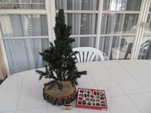 vintage Christmas plastic tree with 24 wooden hanging decorations