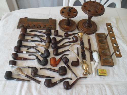 rare collection of old quality smoking pipes and pipe stands (32 items) low starting price
