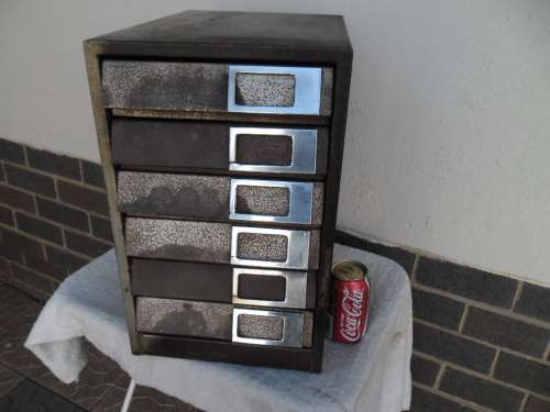 Stunning bad condition metal 6 draws cabinet size 420mm high weighs 11kg postage R170