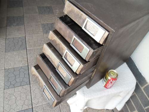 Stunning bad condition metal 6 draws cabinet size 420mm high weighs 11kg postage R170