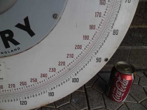 old very large metal lbs and kg dial face of a scale size 695mm dia ordinary postage is R120