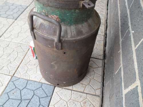 bad condition heavy & large old metal milk can with lid size 500mm high collection only