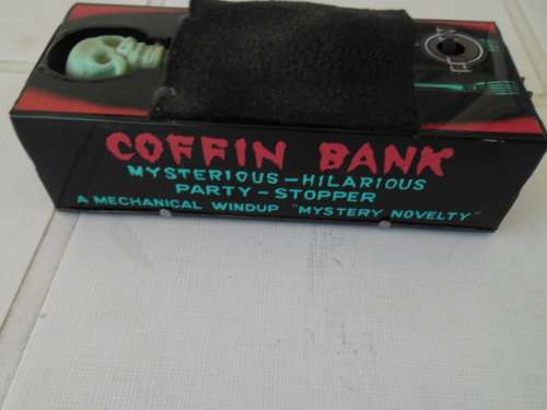 Rare Coffin Bank tinplate toy working mint condition