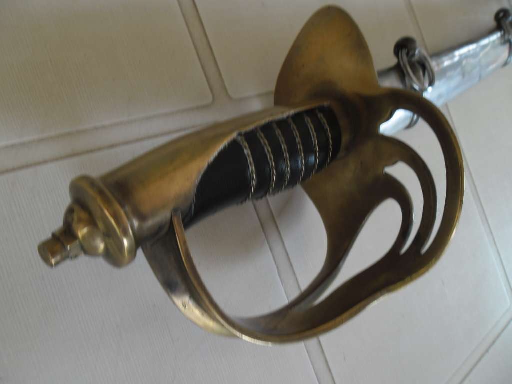 Rare Sword stamped India with brass hilt and metal scabbard total length 1065mm long