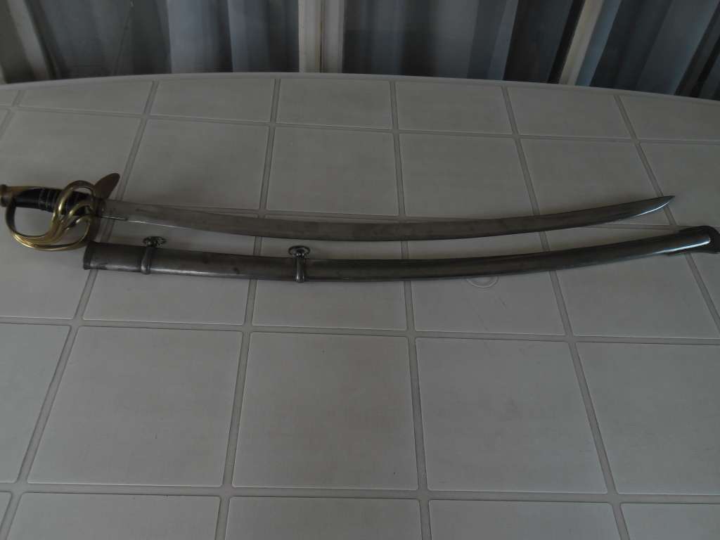 Rare Sword stamped India with brass hilt and metal scabbard total length 1065mm long