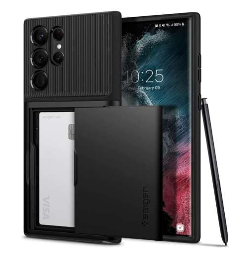SAMSUNG GALAXY S22 ULTRA PREMIUM SLIM ARMOR CARD CASE BLACK SPIGEN | INSTOCK