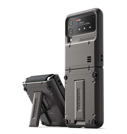 SAMSUNG GALAXY Z FLIP 4 PREMIUM RUGGED HARD DROP ROBOT VIBE CASE BLACK VRS DESIGN | INSTOCK
