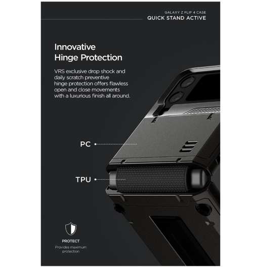 SAMSUNG GALAXY Z FLIP 4 PREMIUM RUGGED HARD DROP ROBOT VIBE CASE BLACK VRS DESIGN | INSTOCK