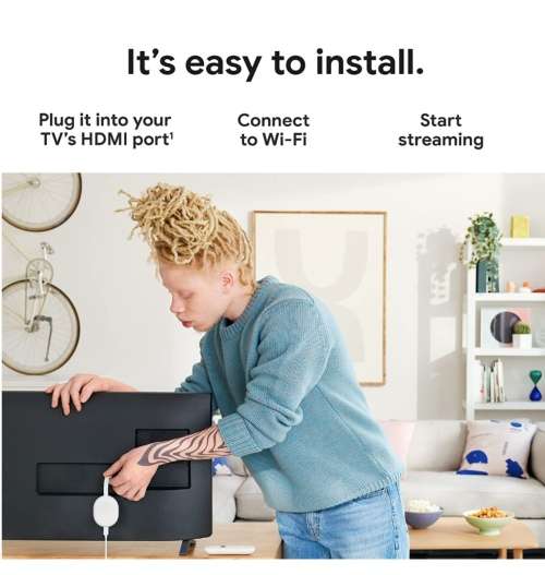 GOOGLE CHROMECAST 4 HD WITH GOOGLE TV SNOW | INSTOCK