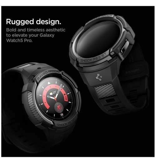 SAMSUNG GALAXY WATCH 5 PRO PREMIUM RUGGED ARMOR PRO CASE 45MM BLACK SPIGEN | INSTOCK