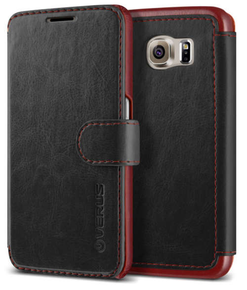 Samsung Galaxy S6 Edge Premium Leather Wallet Case By Verus | Black | INSTOCK