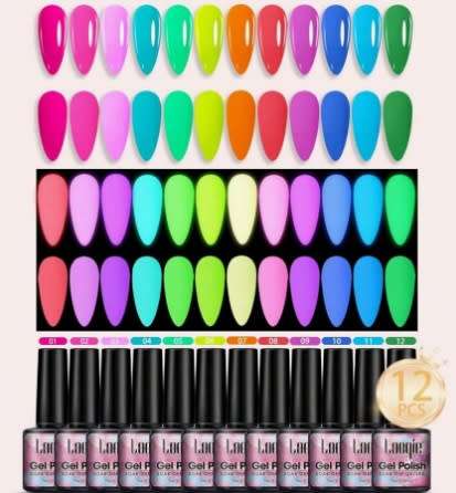 12 Colour Glow in the dark Gel Nail Polish Kit