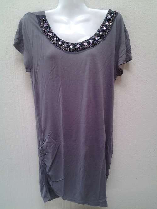 Lovely grey beaded top with side gatherings - Size (S)
