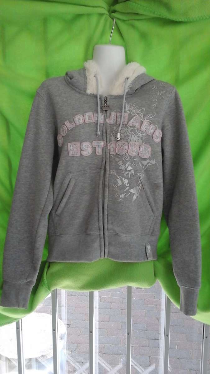 Girls grey fluffy hoodie with zip - size (8-9 yr old)
