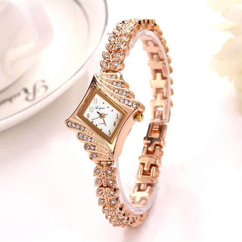 Crystal Bracelet Gemstone Wristwatch Dress Watches Women Ladies Gold Watch Fashion