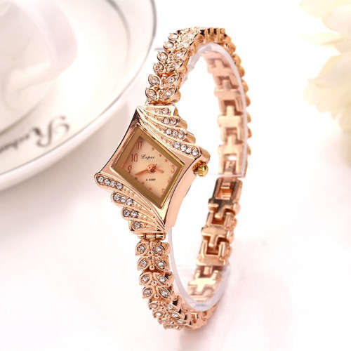 Crystal Bracelet Gemstone Wristwatch Dress Watches Women Ladies Gold Watch Fashion