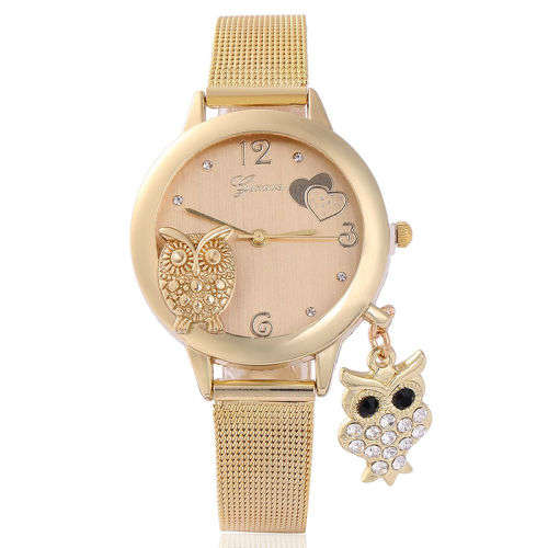 Owl Pendant Quartz Women Wrist Watches Stainless Steel Mesh Belt Ladies Wristwatch