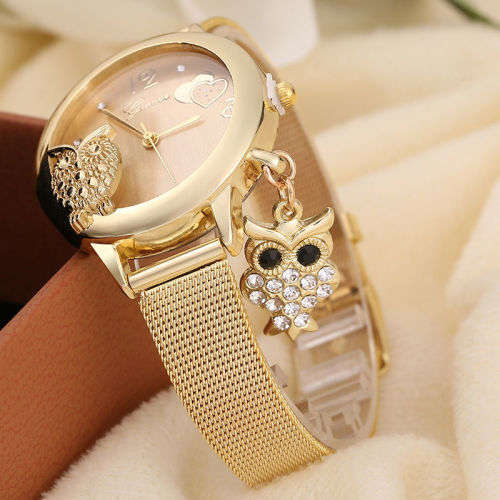 Owl Pendant Quartz Women Wrist Watches Stainless Steel Mesh Belt Ladies Wristwatch
