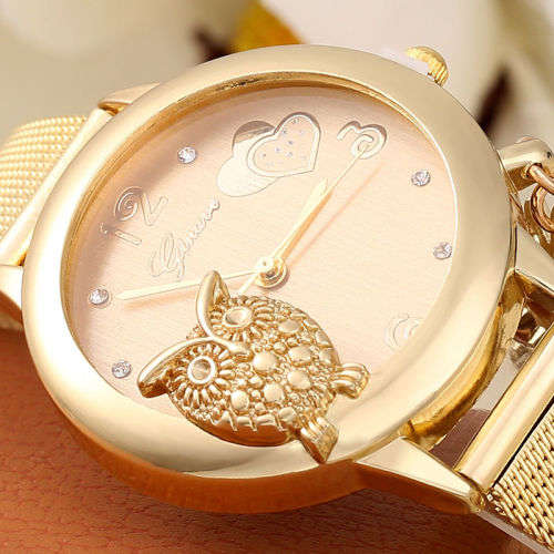 Owl Pendant Quartz Women Wrist Watches Stainless Steel Mesh Belt Ladies Wristwatch