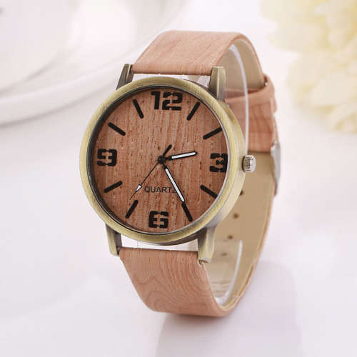 Wooden Quartz Women Watches Men Casual Wooden Color Leather Strap Watch Wood Female
