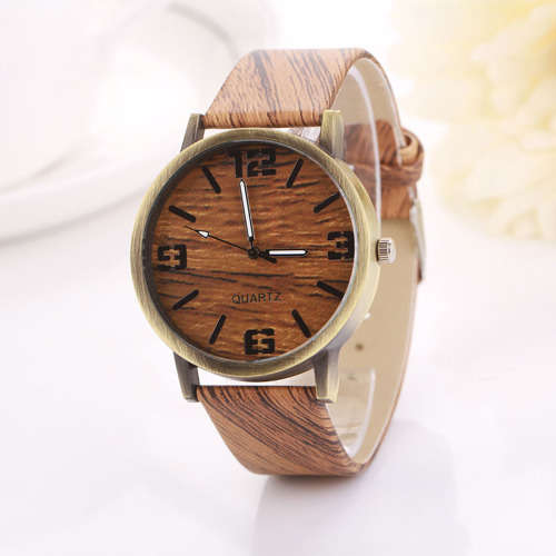 Wooden Quartz Women Watches Men Casual Wooden Color Leather Strap Watch Wood Female