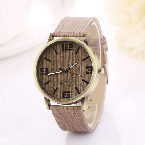 Wooden Quartz Women Watches Men Casual Wooden Color Leather Strap Watch Wood Female