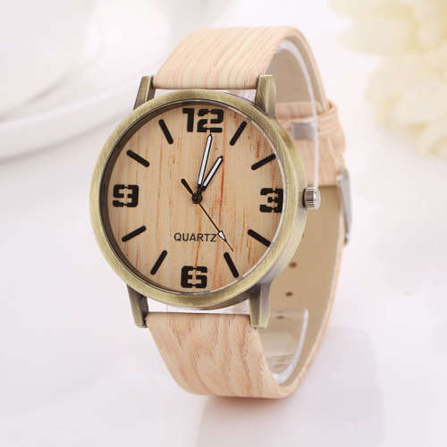 Wooden Quartz Women Watches Men Casual Wooden Color Leather Strap Watch Wood Female