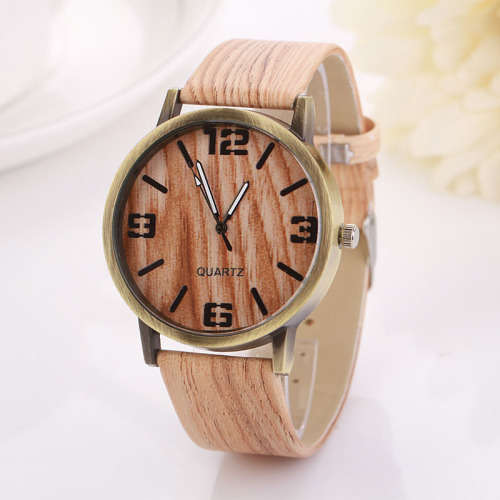 Wooden Quartz Women Watches Men Casual Wooden Color Leather Strap Watch Wood Female