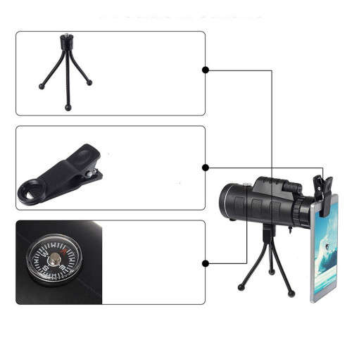 40x60 Portable Monocular Telescope HD Dual Focus Optical Zoom Monocular Telescope with TripodPhone