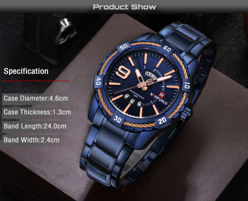 NAVIFORCE Fashion Casual Brand Waterproof Quartz Watch Men Military Stainless Steel Sports Watches M