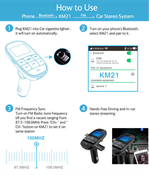 Nulaxy FM Transmitter Bluetooth FM Modulator Handsfree Car MP3 Player Support USB Flash Drive SD Car