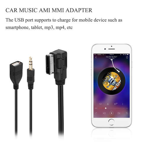 3.5mm Male Aux In Cable Adapter Car Music AMI MMI Interface USB Cable For VW Audi Q5 Q7 A3 A4L A5 A1